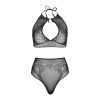 LEG AVENUE - TWO PIECES SET HALTER CROP TOP  THONG PANTY PANTY ONE SIZE