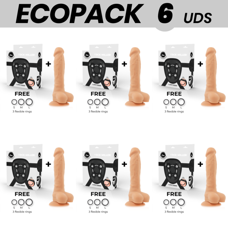 ECOPACK 6 UNITS - COCK MILLER HARNESS + SILICONE DENSITY ARTICULABLE COCKSIL 19,5 CM