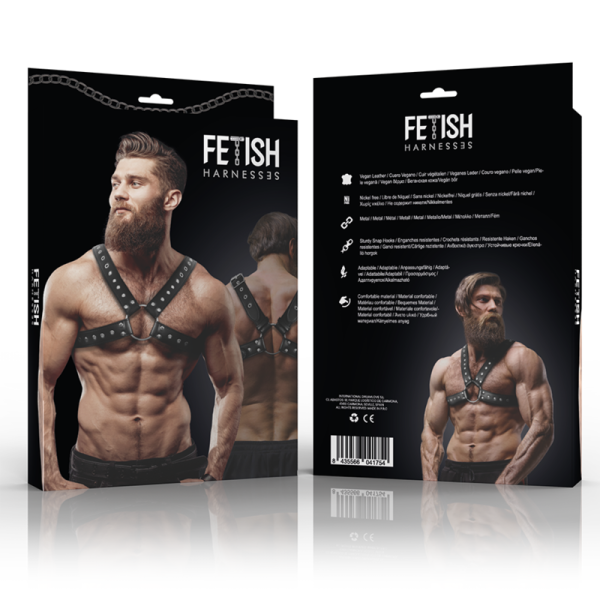 FETISH SUBMISSIVE ATTITUDE - MENS CROSS-OVER ECO-LEATHER CHEST HARNESS WITH STUDS - Image 2