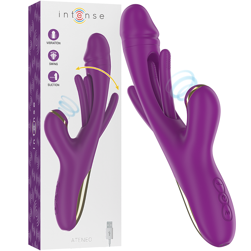 INTENSE - ATENEO RECHARGEABLE MULTIFUNCTION VIBRATOR 7 VIBRATIONS WITH OSCILLATING TONGUE AND STIMULATING WAVES PURPLE