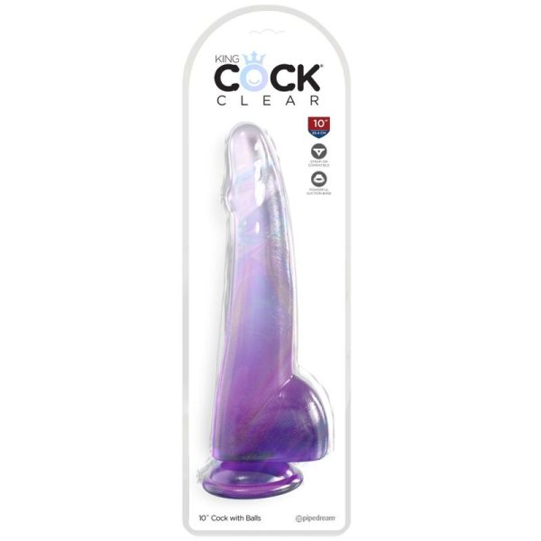 KING COCK - CLEAR DILDO WITH TESTICLES 19 CM PURPLE - Image 2