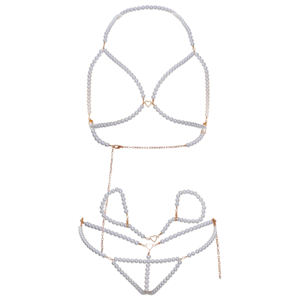 LEG AVENUE - BRA WRISTBANDS  PEARL THONG SET - Image 5