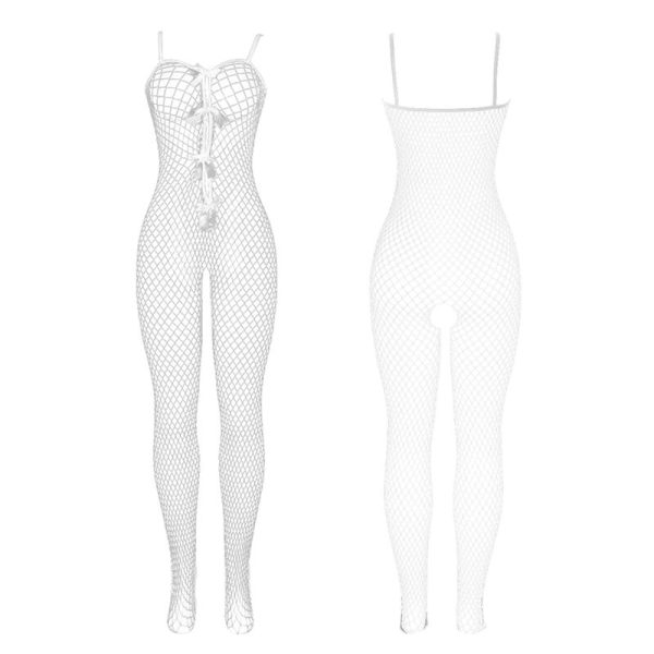 SUBBLIME - 951740 BODYSTOCKING WHITE FISHNET CROTCHLESS WITH BOWS ONE SIZE - Image 4
