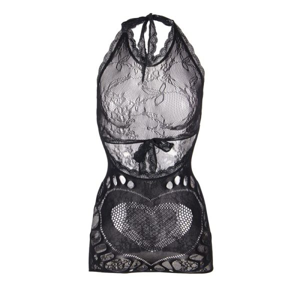 SUBBLIME - 952075 SHORT FISHNET DRESS WITH BACK BACK AND HEART DETAIL BLACK ONE SIZE - Image 4