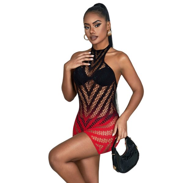 SUBBLIME - 952242 RED AND BLACK DEGRADED ELASTIC FISHNET DRESS ONE SIZE - Image 4