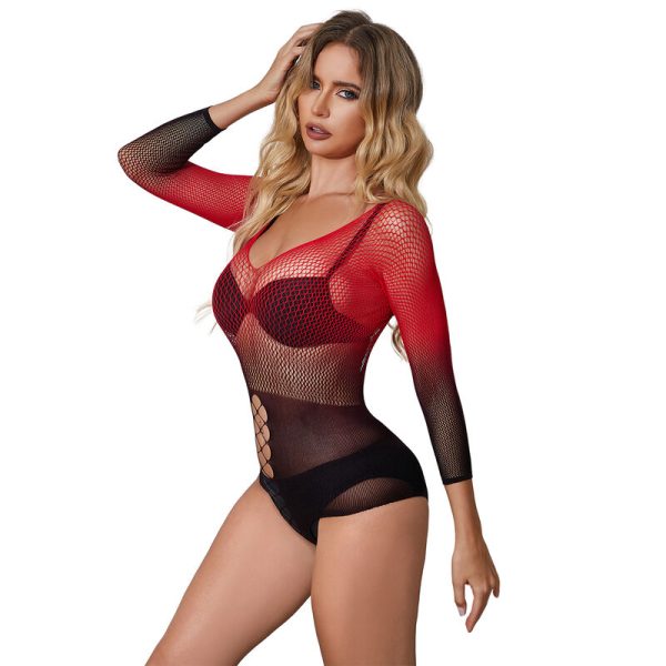 SUBBLIME - 952259 RED AND BLACK GRADIENT LONG SLEEVE ELASTIC FISHNET DRESS ONE SIZE - Image 2