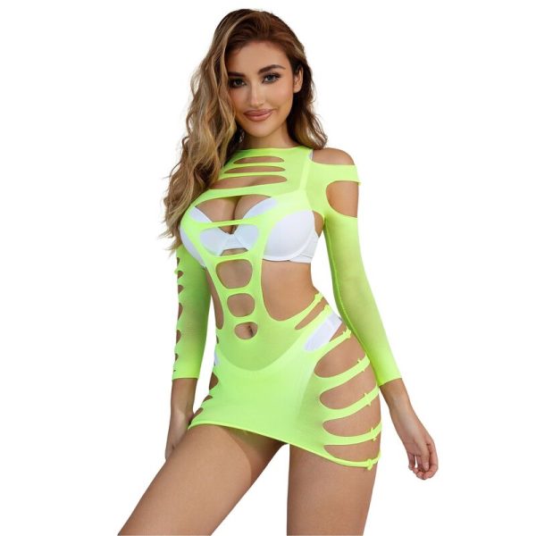 SUBBLIME - 952280 GREEN LONG SLEEVE ELASTIC FISHNET DRESS ONE SIZE - Image 5