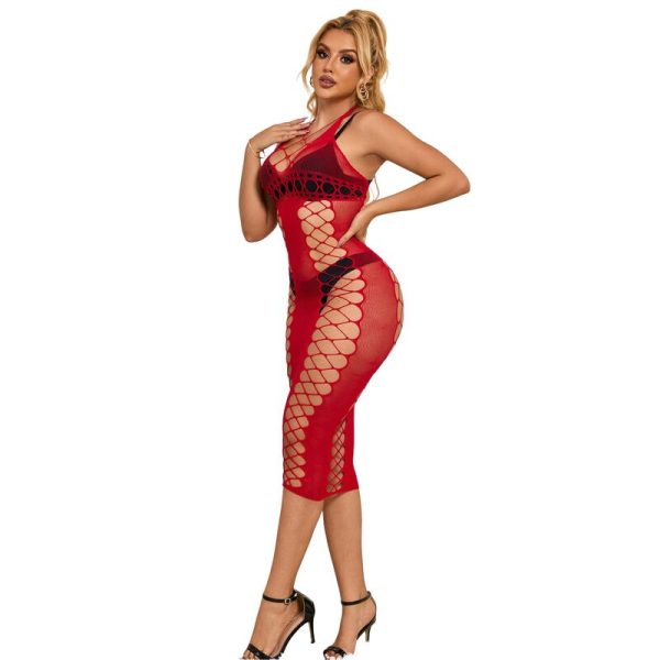 SUBBLIME - 952327 LONG RED FISHNET DRESS ONE SIZE - Image 5