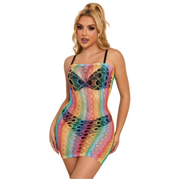 SUBBLIME - 952365 RAINBOW BARE SHOULDER FISHNET DRESS ONE SIZE - Image 3