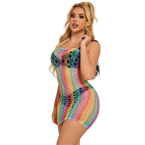 SUBBLIME - 952365 RAINBOW BARE SHOULDER FISHNET DRESS ONE SIZE - Image 4