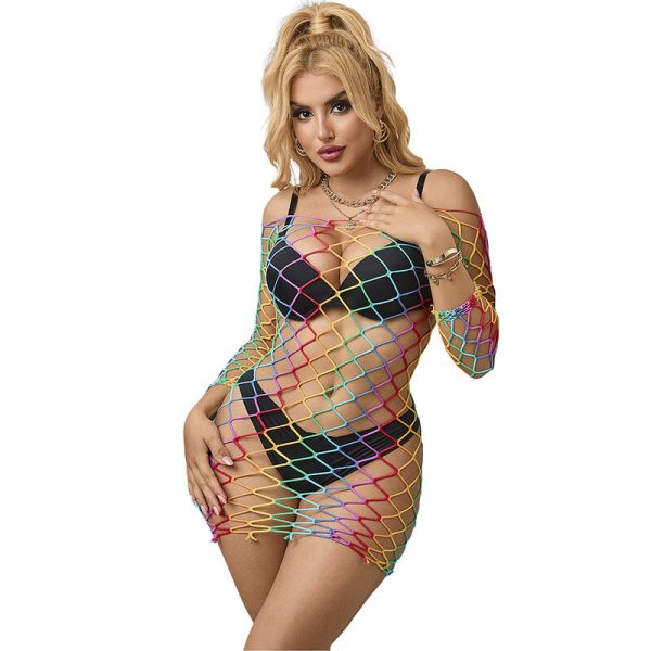 SUBBLIME - 952426 RAINBOW LONG SLEEVE FISHNET DRESS ONE SIZE - Image 4