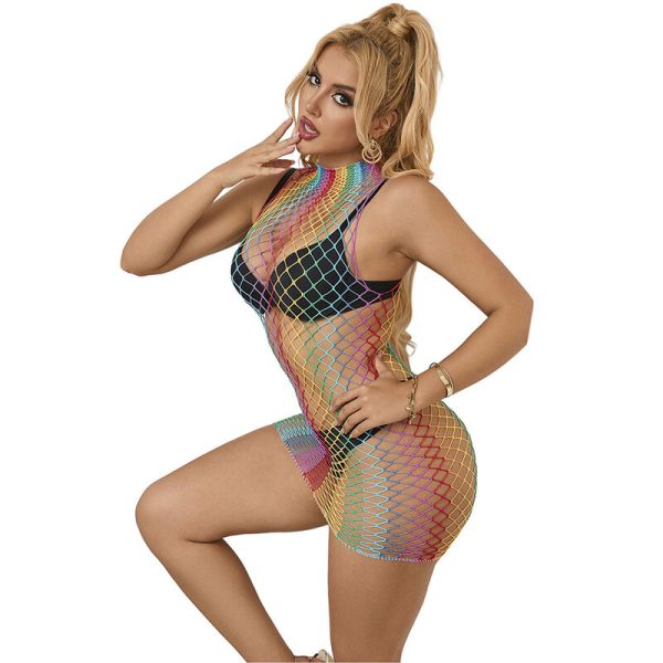 SUBBLIME - 952433 RAINBOW HIGH NECK SLEEVELESS FISHNET DRESS ONE SIZE - Image 5