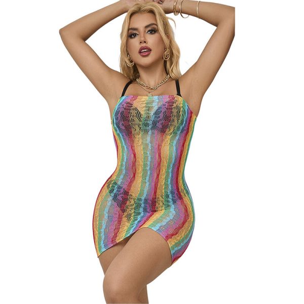 SUBBLIME - 952457 RAINBOW OFF SHOULDER SLEEVELESS FISHNET DRESS ONE SIZE - Image 3