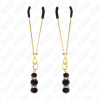 KINK - GOLD THIN NIPPLE CLAMPS WITH 3 BLACK GLASS BEADS 7 CM