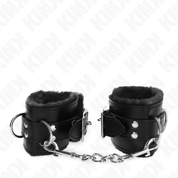 KINK - FUR LINED WRIST RESTRAINTS BLACK WITH BLACK BELT ADJUSTABLE 17-29 CM X 6 CM - Image 3