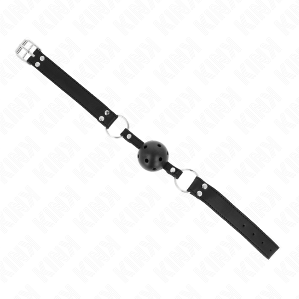 KINK - BREATHABLE BALL 4 CM GAG WITH DOUBLE RIVET MODEL 1 BLACK 62.5 x 2.5 CM ADJUSTABLE 42-58 CM - Image 3