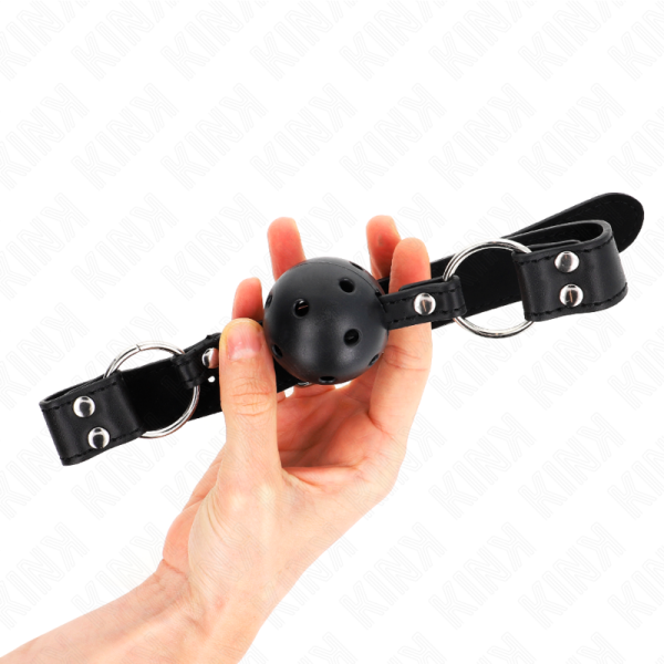 KINK - BREATHABLE BALL 4 CM GAG WITH DOUBLE RIVET MODEL 1 BLACK 62.5 x 2.5 CM ADJUSTABLE 42-58 CM - Image 2