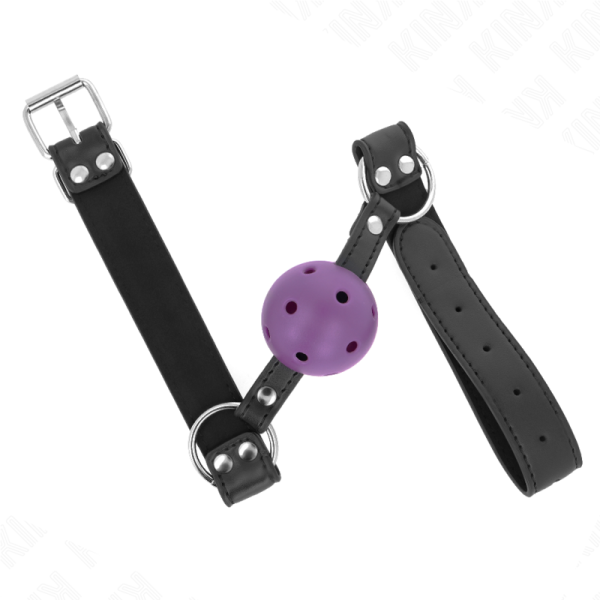 KINK - BREATHABLE BALL 4 CM GAG WITH DOUBLE RIVET PURPLE 62.5 x 2.5 CM ADJUSTABLE 42-58 CM - Image 2