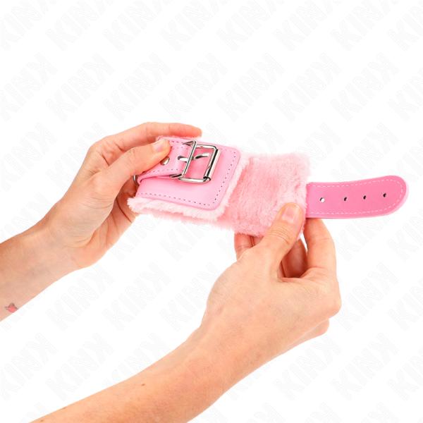 KINK - FUR LINED WRIST RESTRAINTS PINK WITH PINK BELT ADJUSTABLE 17-29 CM X 6 CM - Image 4