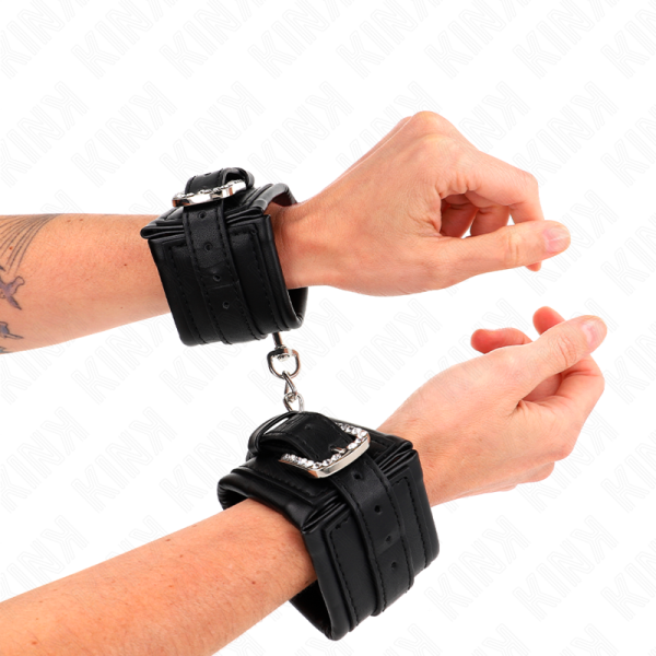 KINK - RHINESTONE BUCKLE WRIST RESTRAINTS BLACK ADJUSTABLE 25-32 CM X 5.5 CM - Image 3