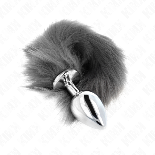 KINK - ANAL PLUG SIZE L 10 X 4 CM WITH SYNTHETIC TAIL 40 CM GREY AND WHITE - Image 2