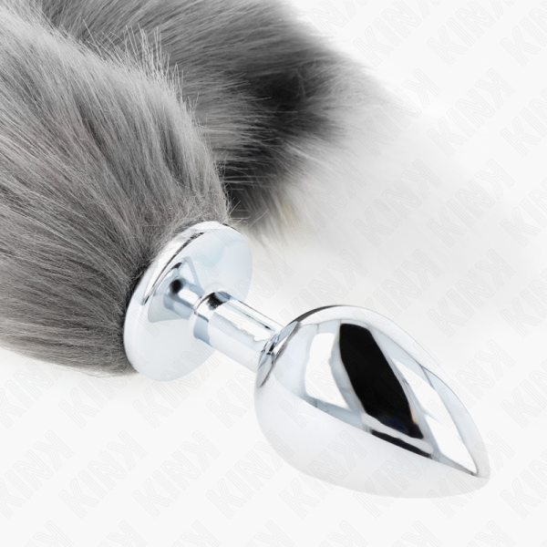 KINK - ANAL PLUG SIZE L 10 X 4 CM WITH SYNTHETIC TAIL 40 CM GREY AND WHITE - Image 4