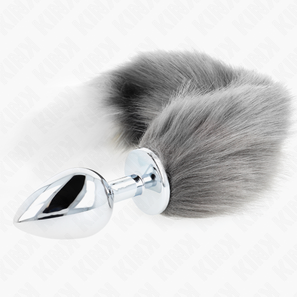 KINK - ANAL PLUG SIZE L 10 X 4 CM WITH SYNTHETIC TAIL 40 CM GREY AND WHITE - Image 3