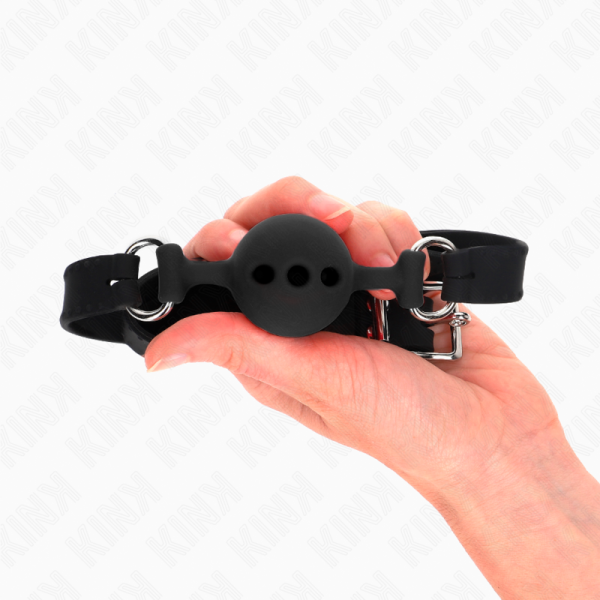 KINK - FULL SILICONE GAG 55 x 2 CM WITH 4 CM BALL SIZE S BLACK ADJUSTABLE 35-51 CM - Image 4