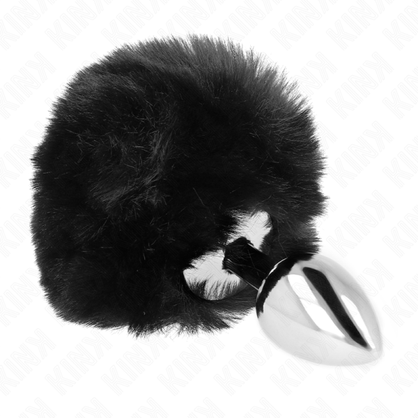 KINK - STAINLESS STEEL PLUG 7 x 3 CM WITH BLACK FAUX FUR RABBIT TAIL 8 CM - Image 2