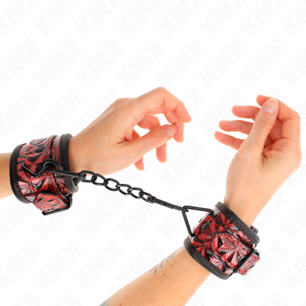 KINK - DIAMOND PATTERN WRIST RESTRAINTS DARK RED ADJUSTABLE 17-26 CM X 5.5 CM - Image 4