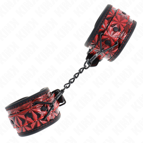 KINK - DIAMOND PATTERN WRIST RESTRAINTS DARK RED ADJUSTABLE 17-26 CM X 5.5 CM - Image 2