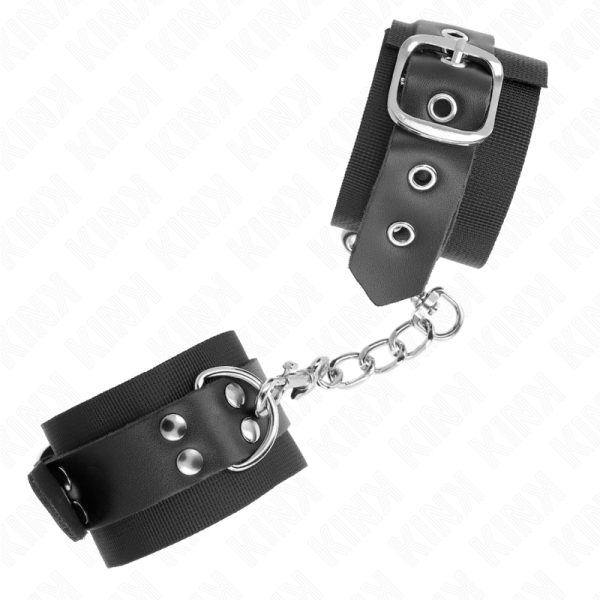 KINK - NYLON WRIST RESTRAINTS BLACK WITH LEATHER BELT BLACK ADJUSTABLE 19-29 CM X 5.1 CM - Image 2
