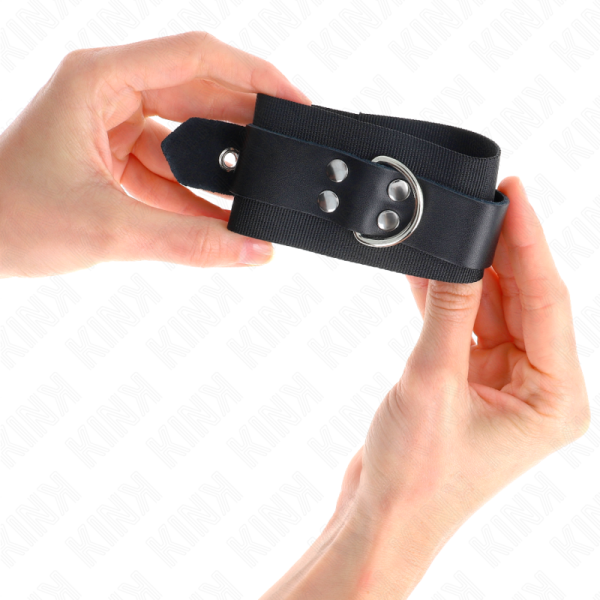 KINK - NYLON WRIST RESTRAINTS BLACK WITH LEATHER BELT BLACK ADJUSTABLE 19-29 CM X 5.1 CM - Image 3