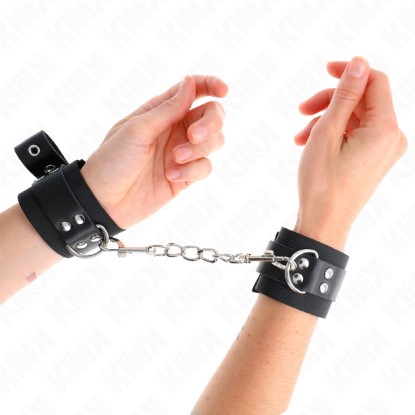 KINK - NYLON WRIST RESTRAINTS BLACK WITH LEATHER BELT BLACK ADJUSTABLE 19-29 CM X 5.1 CM - Image 4