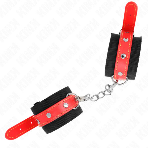 KINK - NYLON WRIST RESTRAINTS BLACK WITH LEATHERETTE RED ADJUSTABLE 19-24 CM X 5.5 CM - Image 2