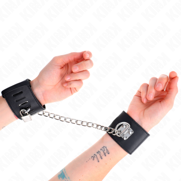 KINK - FIXED WRIST RESTRAINTS WITH CHAIN 30 CM AND PADLOCK CLOSURE BLACK ADJUSTABLE 16-23 CM X 5.5 CM - Image 4