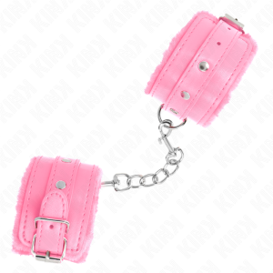 KINK - PREMIUM FUR LINED WRIST RESTRAINTS PINK WITH PINK BELT ADJUSTABLE 17-29 CM X 6 CM