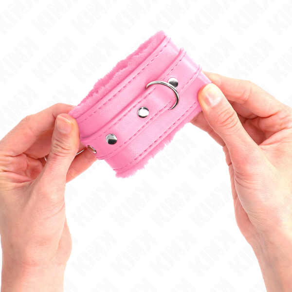 KINK - PREMIUM FUR LINED WRIST RESTRAINTS PINK WITH PINK BELT ADJUSTABLE 17-29 CM X 6 CM - Image 3