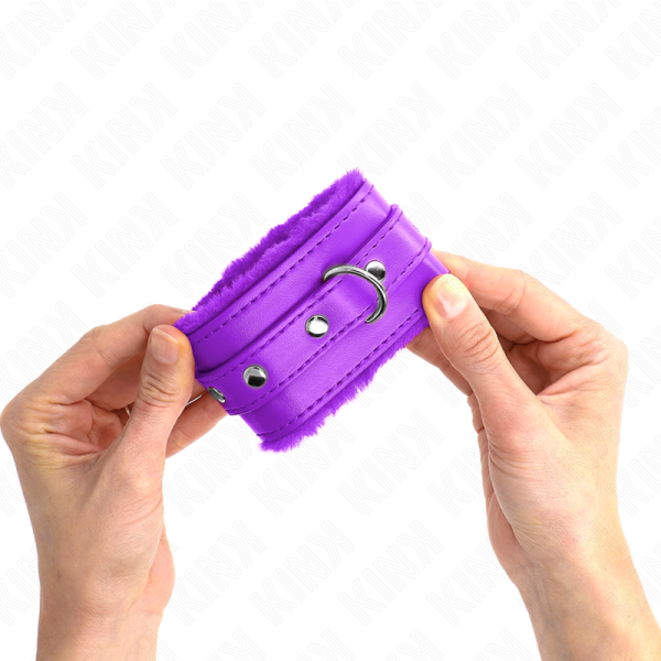 KINK - PREMIUM FUR LINED WRIST RESTRAINTS PURPLE WITH PURPLE BELT ADJUSTABLE 17-29 CM X 6 CM - Image 3