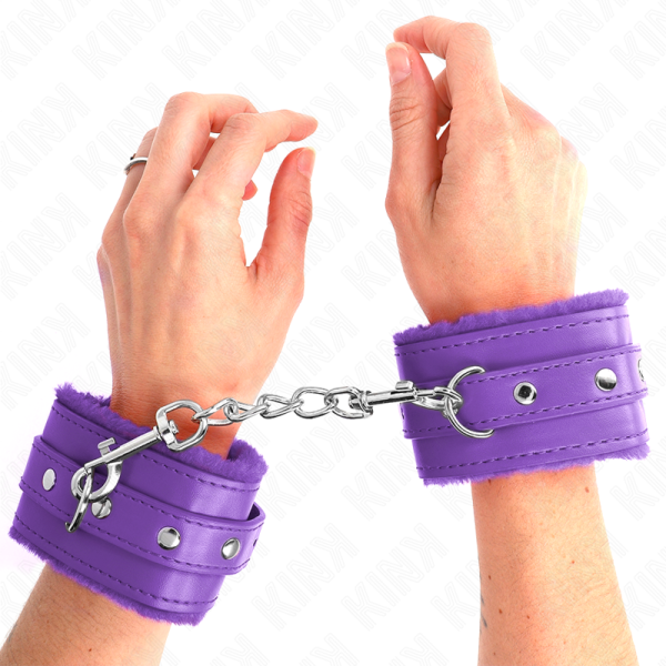 KINK - PREMIUM FUR LINED WRIST RESTRAINTS PURPLE WITH PURPLE BELT ADJUSTABLE 17-29 CM X 6 CM - Image 4
