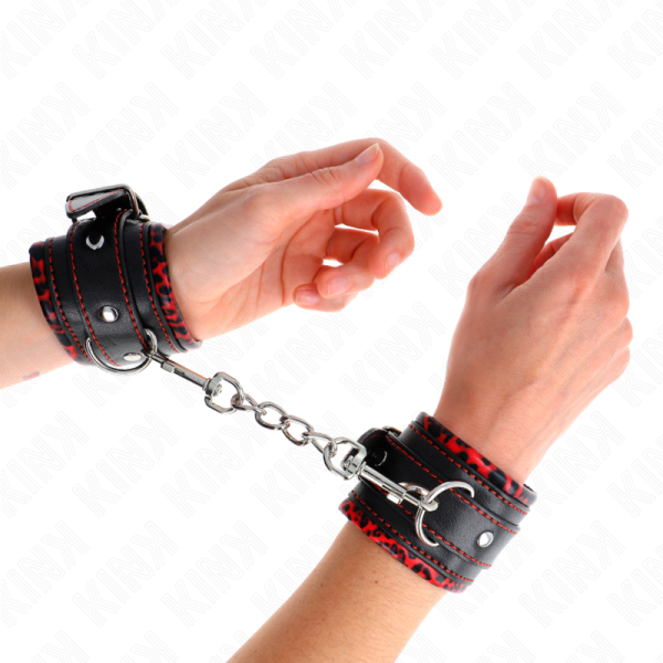 KINK - FUR LINED WRIST RESTRAINTS RED / BLACK ADJUSTABLE 17-29 CM X 6 CM - Image 4