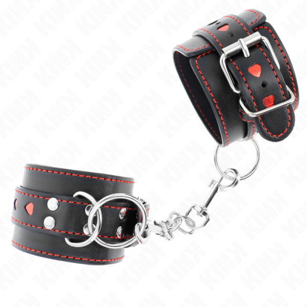 KINK - BLACK WRIST RESTRAINTS WITH RED HEART INLAY ADJUSTABLE 21-28 CM X 5.5 CM - Image 2
