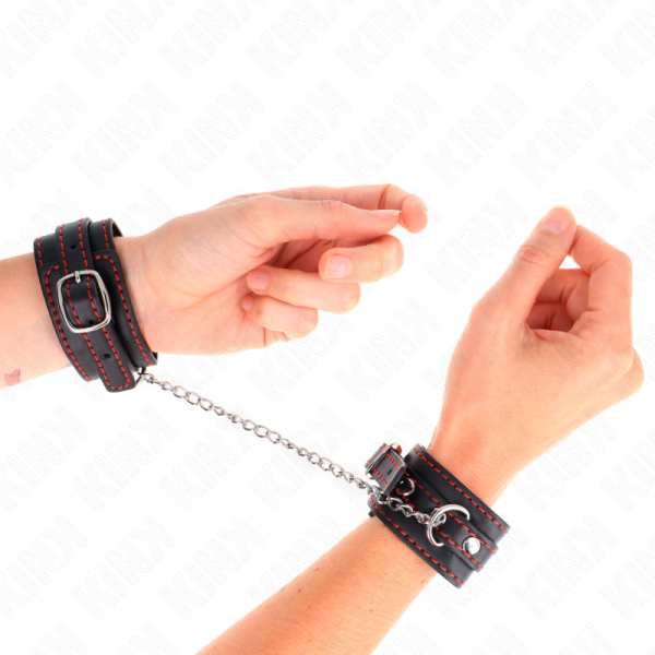 KINK - SMALL WRIST RESTRAINTS BLACK WITH RED LINING ADJUSTABLE 14-24 CM X 3.5 CM - Image 4