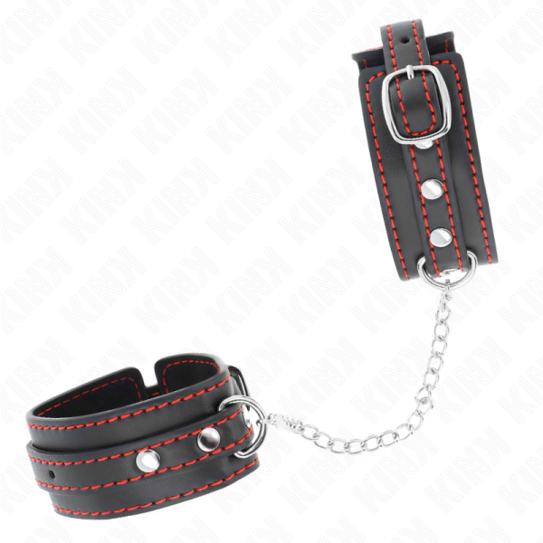 KINK - SMALL WRIST RESTRAINTS BLACK WITH RED LINING ADJUSTABLE 14-24 CM X 3.5 CM - Image 2