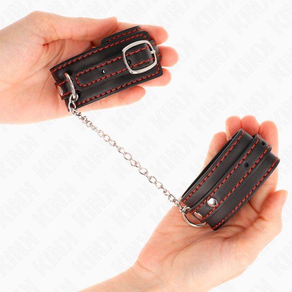 KINK - SMALL WRIST RESTRAINTS BLACK WITH RED LINING ADJUSTABLE 14-24 CM X 3.5 CM - Image 3