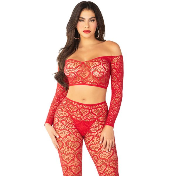 LEG AVENUE - CROP TOP + STOCKINGS RED ONE SIZE - Image 2
