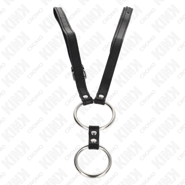 KINK - DOUBLE METAL PENIS RING 3.8 CM TO 5 CM WITH LEATHER BELT 112 CM - Image 3