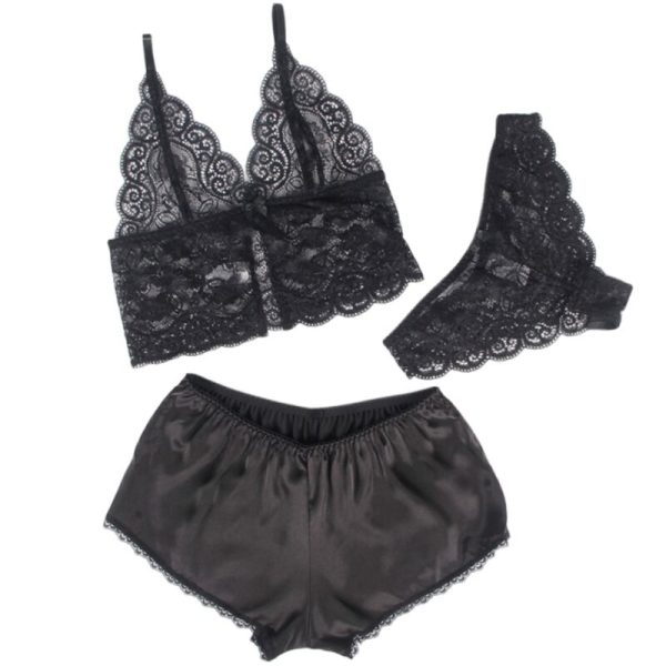 SUBBLIME - 953911 SILK AND LACE NIGHTGOWN + PANTIES BLACK S/M - Image 3
