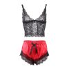 SUBBLIME - 953959 CASUAL SILK NIGHTGOWN + LACE PANTS BLACK/RED S/M