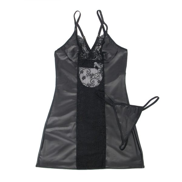 SUBBLIME - 954161 DRESS + THONG LEATHER BLACK S/M - Image 5